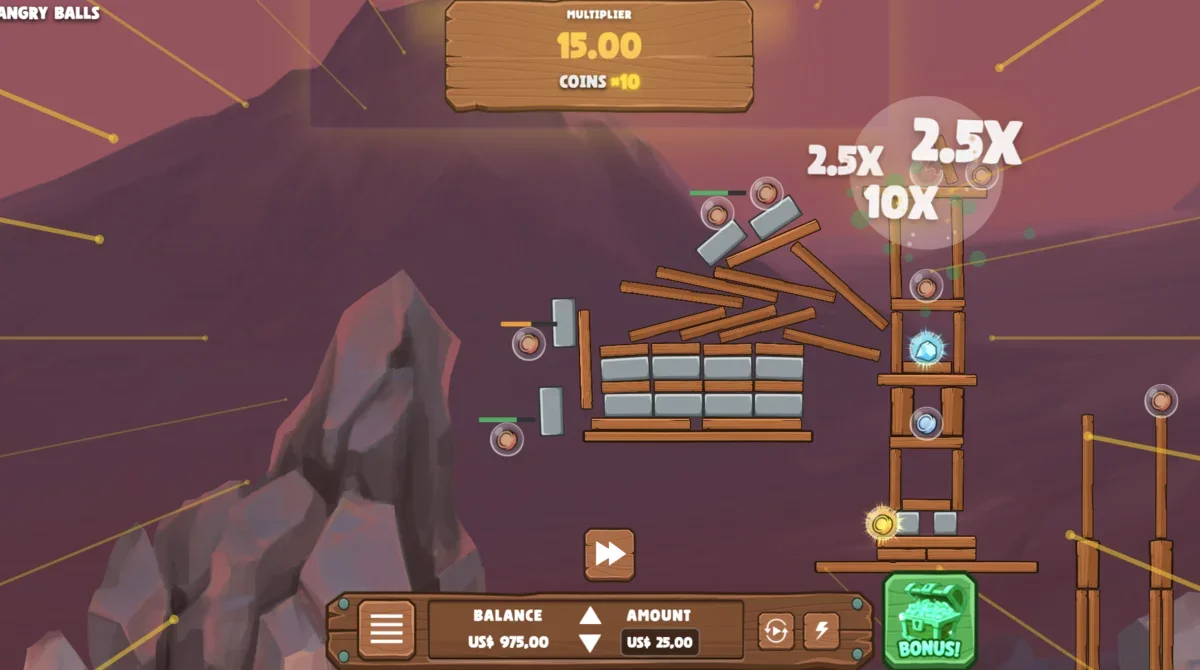 Angry Balls game round start screen showing gameplay interface
